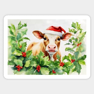 Christmas Cow Watercolour Sticker